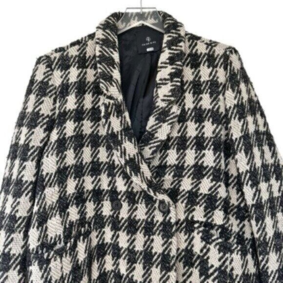 Anine Bing Diana Houndstooth Plaid Black Tan Double Breasted Blazer Size XL - Picture 4 of 14